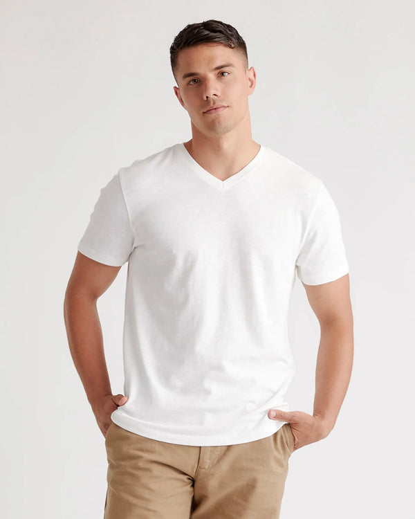 100% Organic Cotton Slub V-Neck Tee - S / Heather Grey