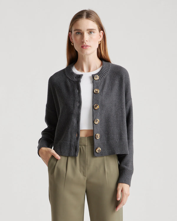 100% Organic Cotton Cropped Cardigan - XS / Heather Brown