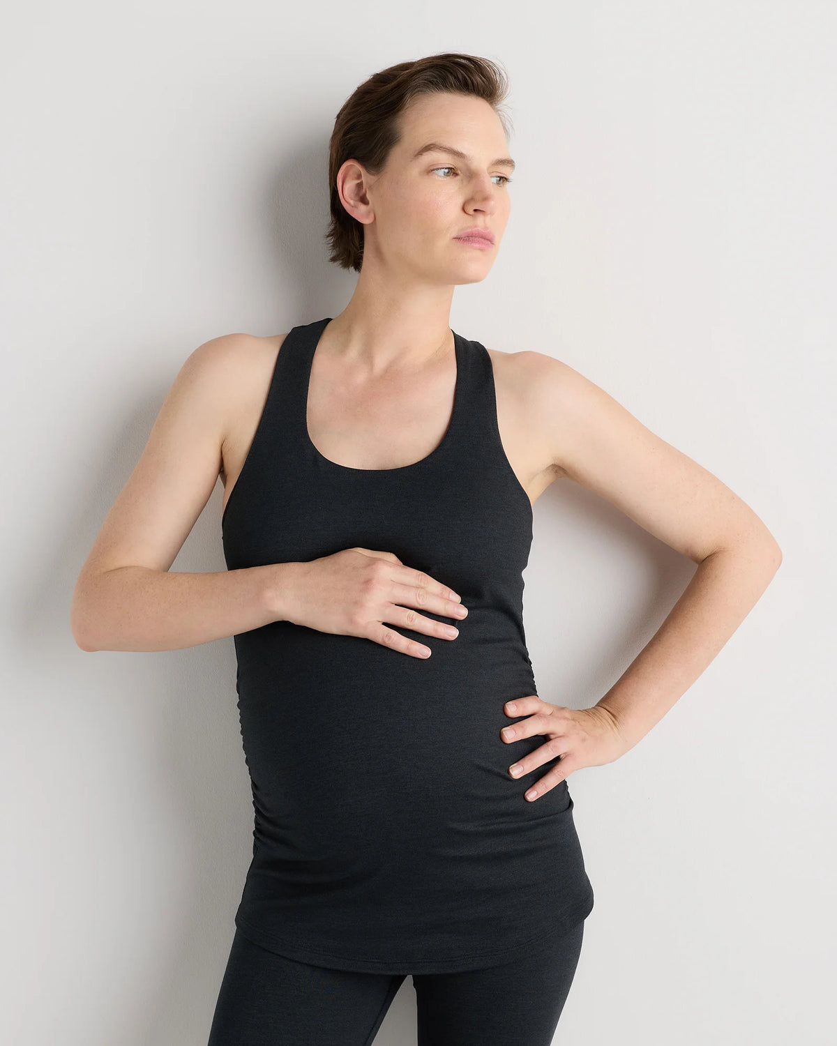 Ultra-Soft Maternity Built-In Bra Tank - XS / Heather Black Main image