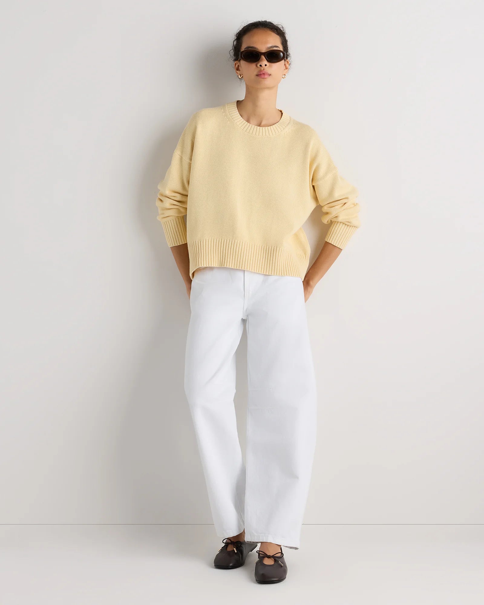 100% Organic Cotton Boyfriend Crew Sweater - XS / Buerre Yellow Secondary image