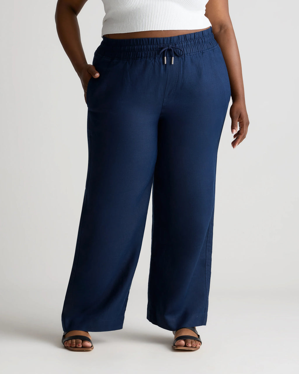 100% European Linen Wide Leg Pants - 1X / Black