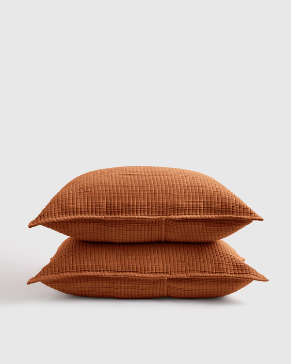 Organic Ribbed Cotton Shams - Standard / Toffee