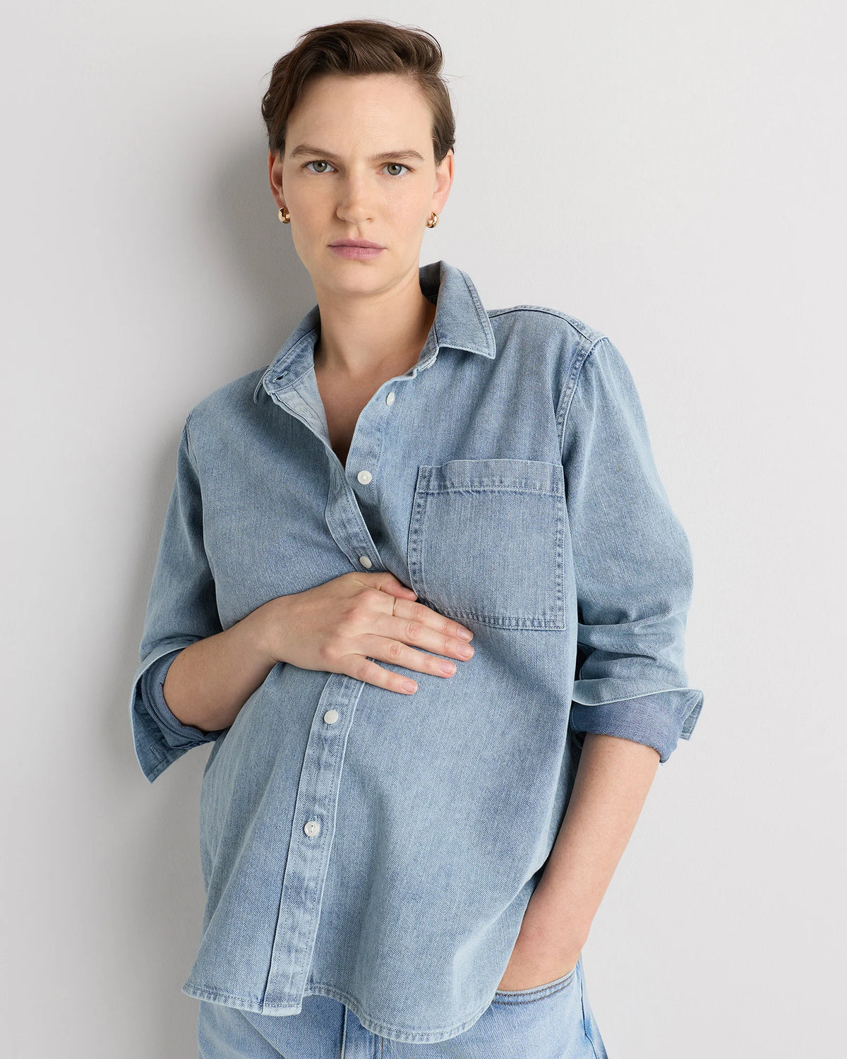 Oversized Denim Maternity Shirt - XS / Blue Main image