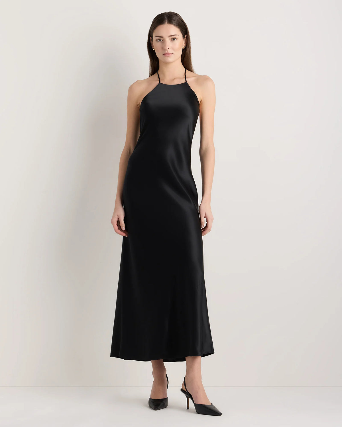 100% Washable Silk Halter Maxi Dress - XS / True Black Main image