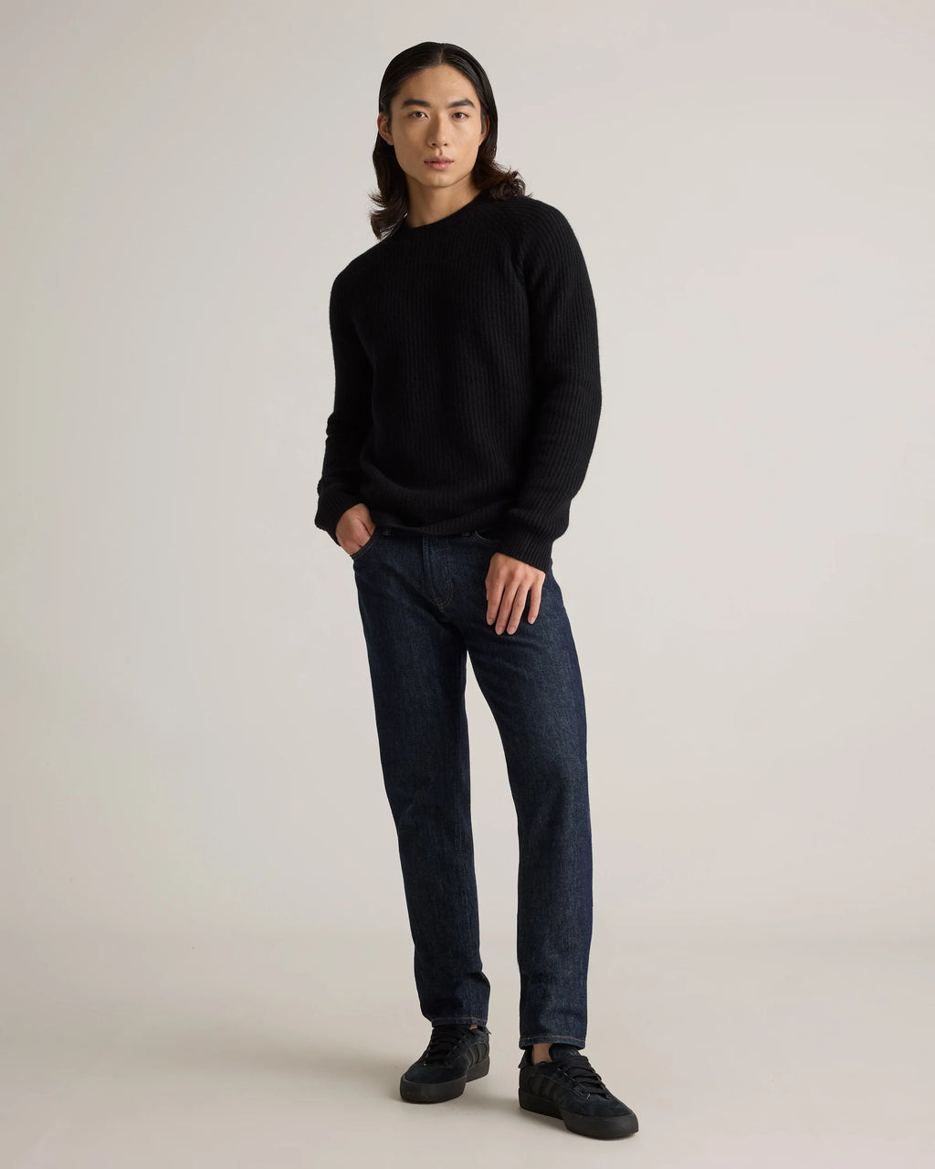 Mongolian Cashmere Fisherman Crewneck Sweater - S / Navy Marl