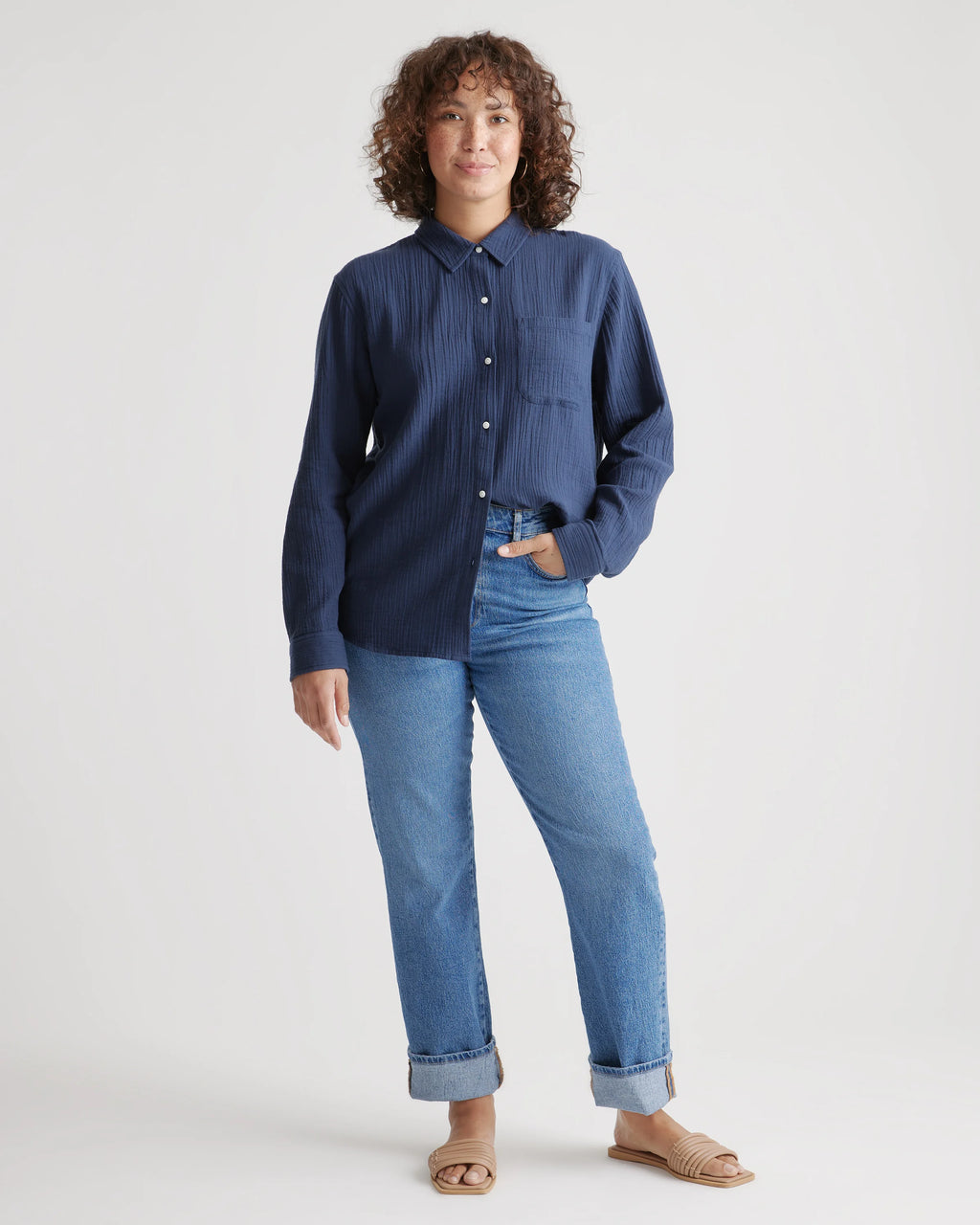 100% Organic Cotton Gauze Long Sleeve Shirt - XS / Khaki Gingham