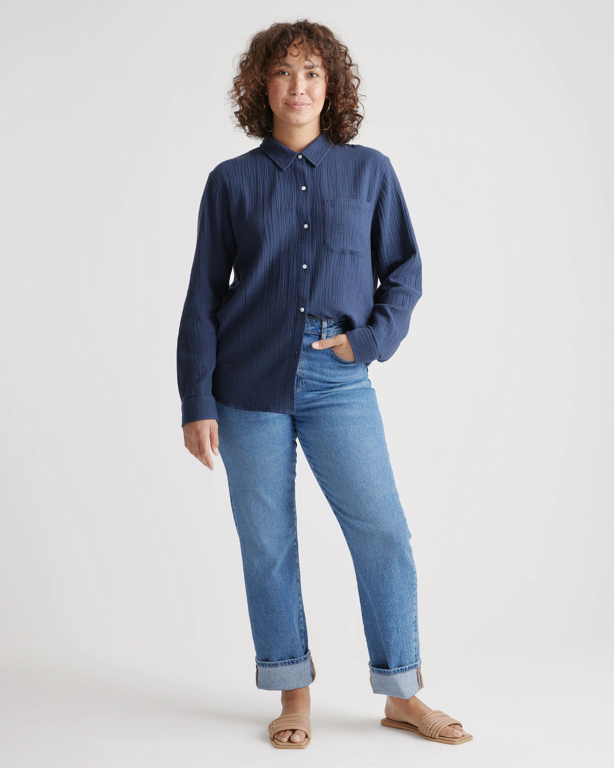 100% Organic Cotton Gauze Long Sleeve Shirt - XS / Khaki Gingham