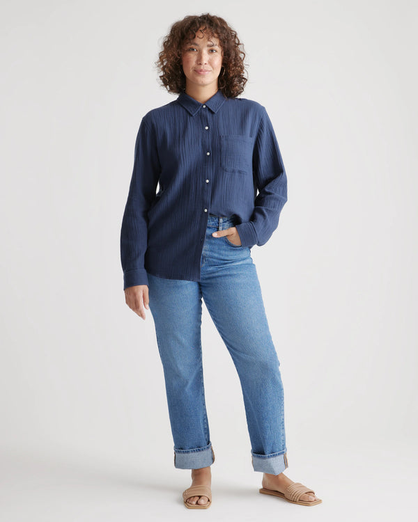100% Organic Cotton Gauze Long Sleeve Shirt - XS / Khaki Gingham