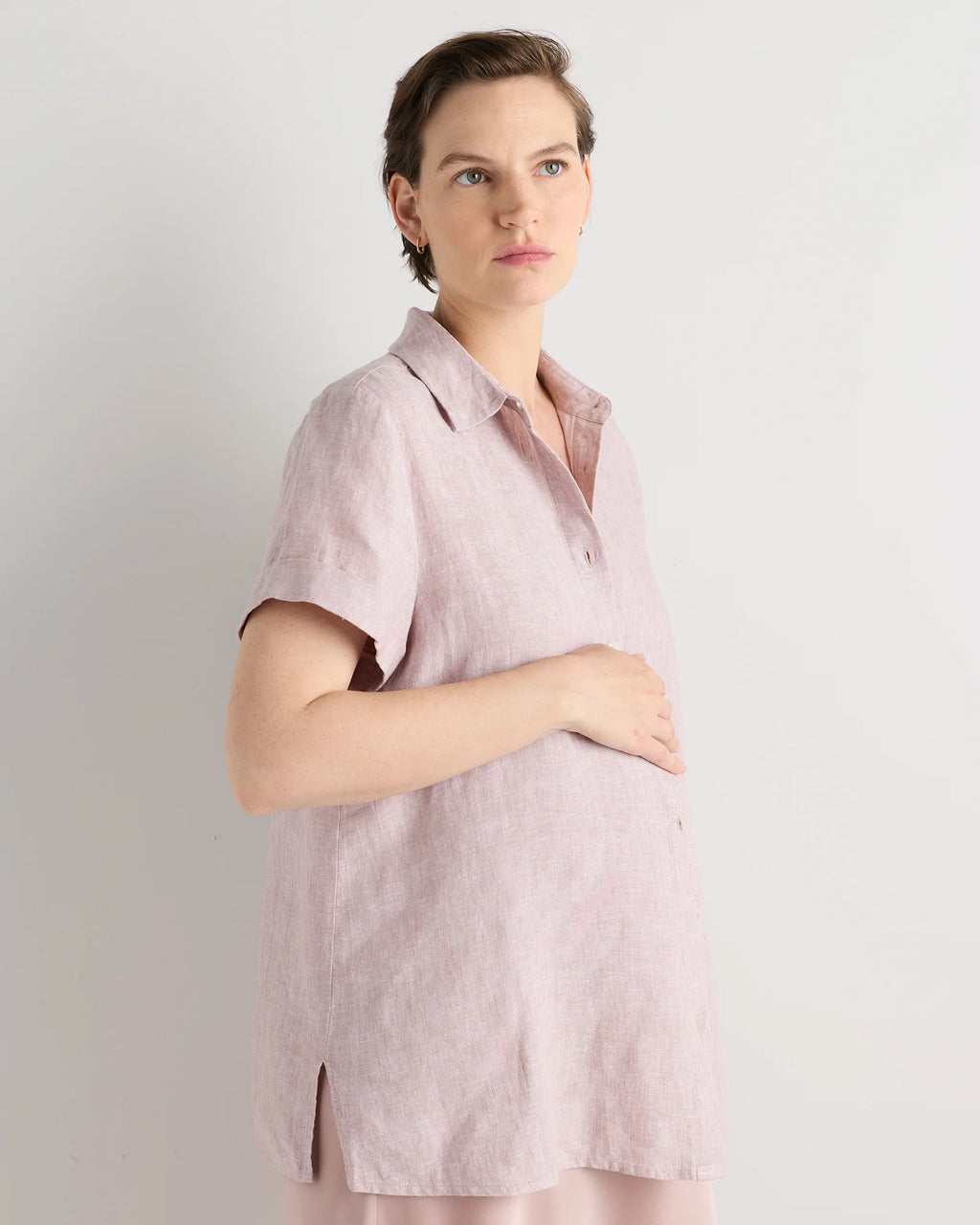 100% European Linen Maternity Camp Shirt - XS / Blue Pinstripe
