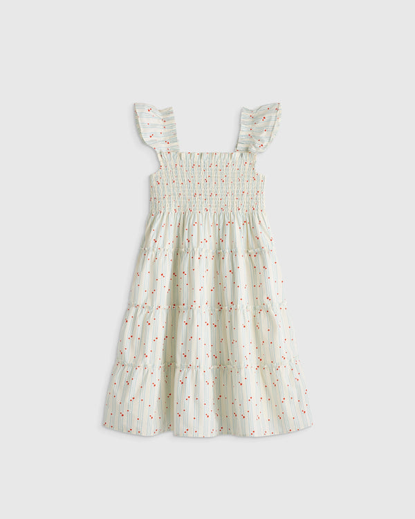 100% Organic Cotton Poplin Smocked Dress - 2T / Floral Sprigs