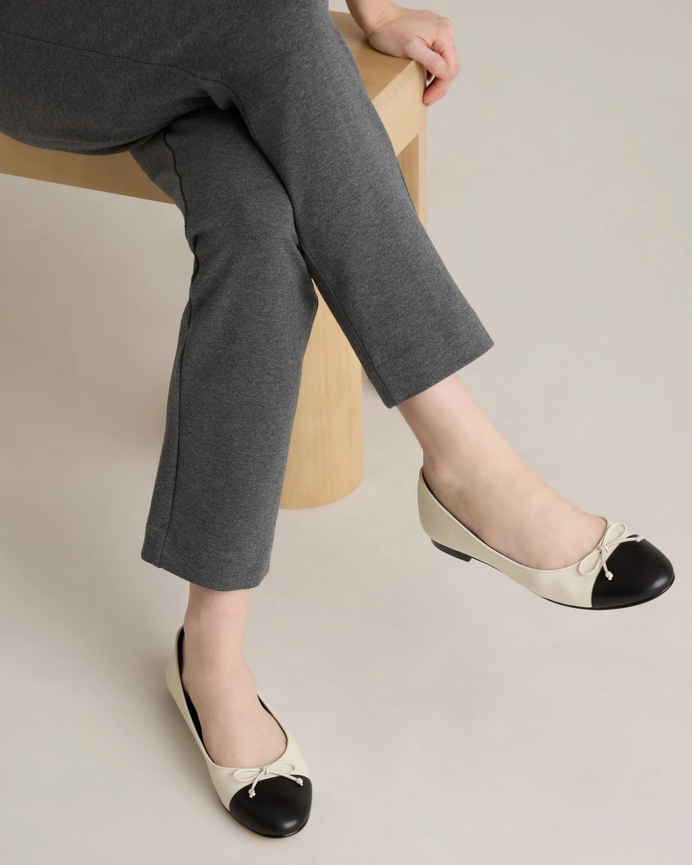 Italian Leather Cap-Toe Ballet Flat - 5 / Bone/Black Secondary image
