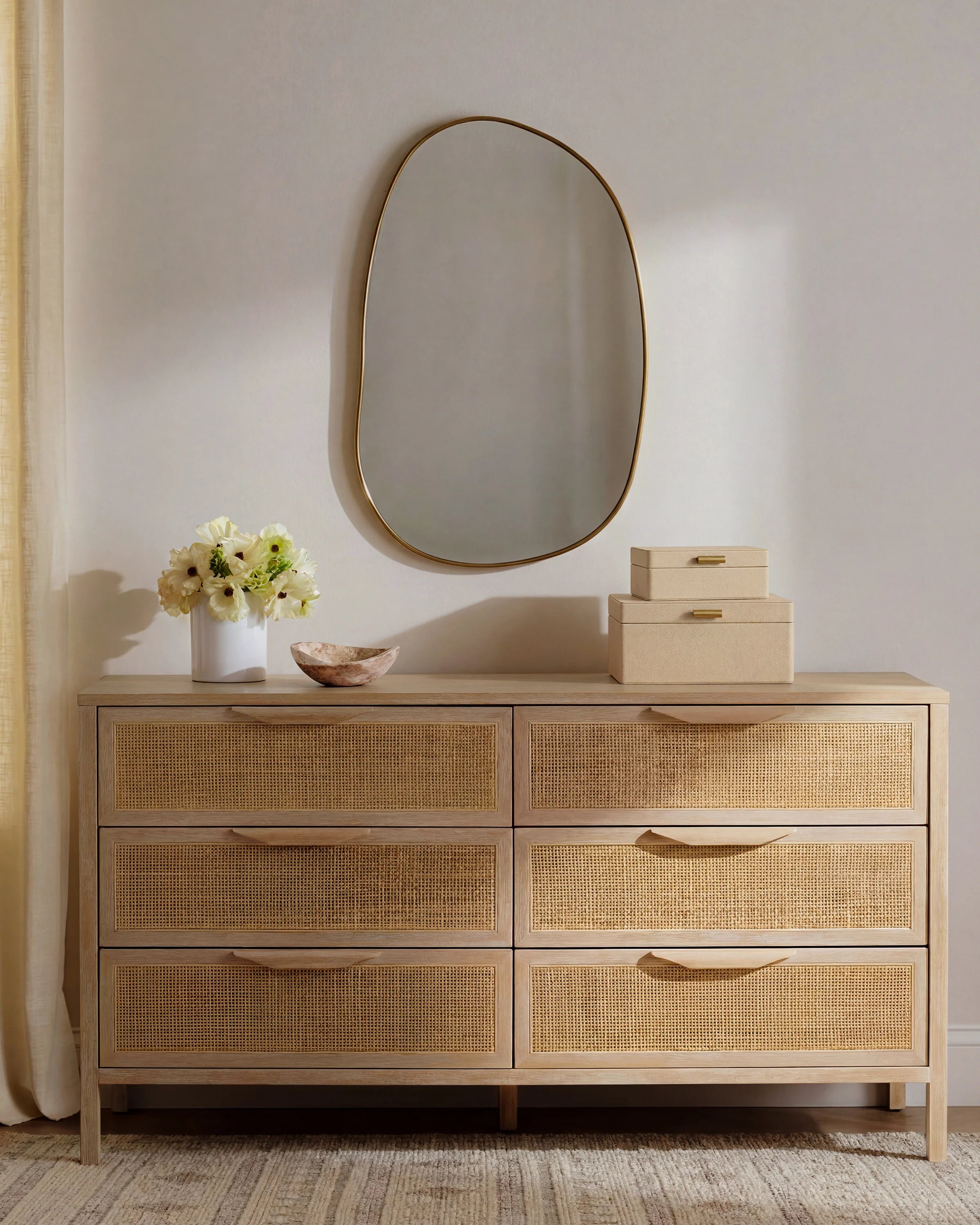 Solid Wood and Natural Rattan 6-Drawer Dresser - One Size / Natural Secondary image