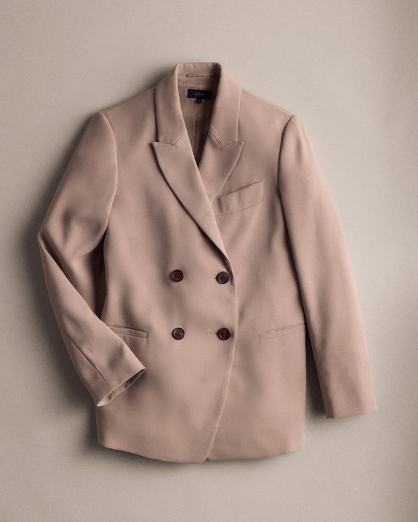 Stretch Crepe Relaxed Double-Breasted Blazer - XS / Sand