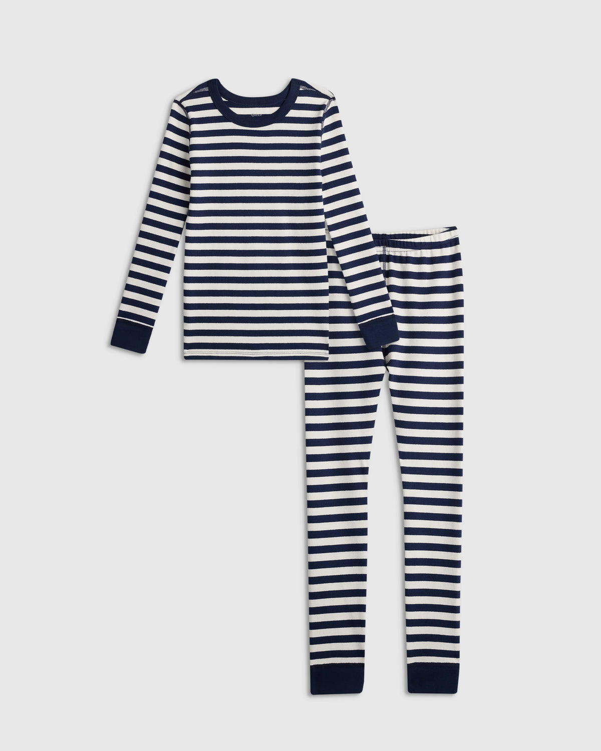 100% Organic Cotton Long Sleeve and Pant Pajama Set - 6 / Navy Stripe Main image