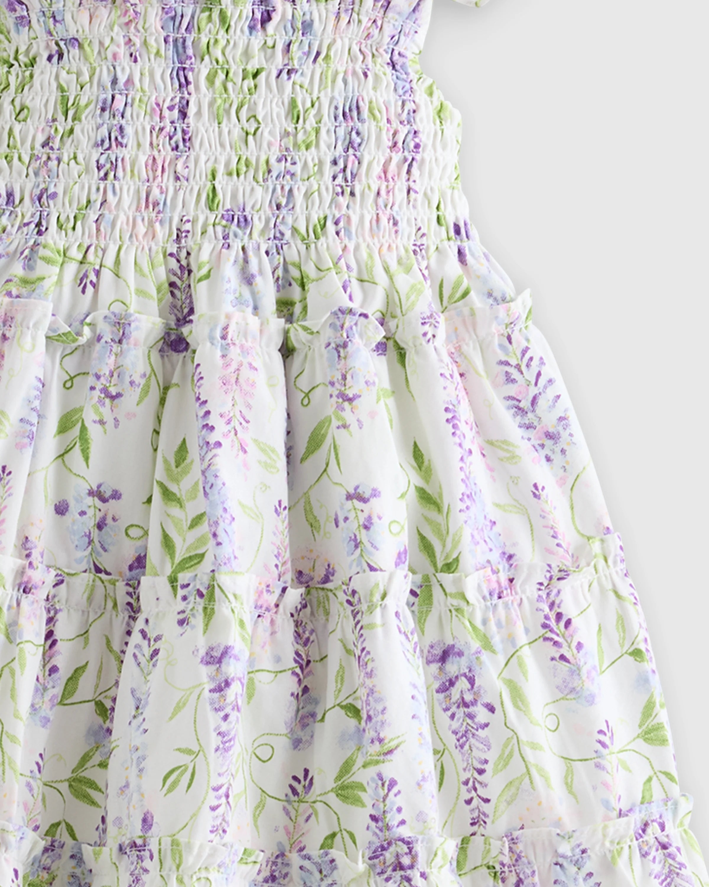 100% Organic Cotton Poplin Smocked Dress - 3-6M / Wisteria Floral Secondary image