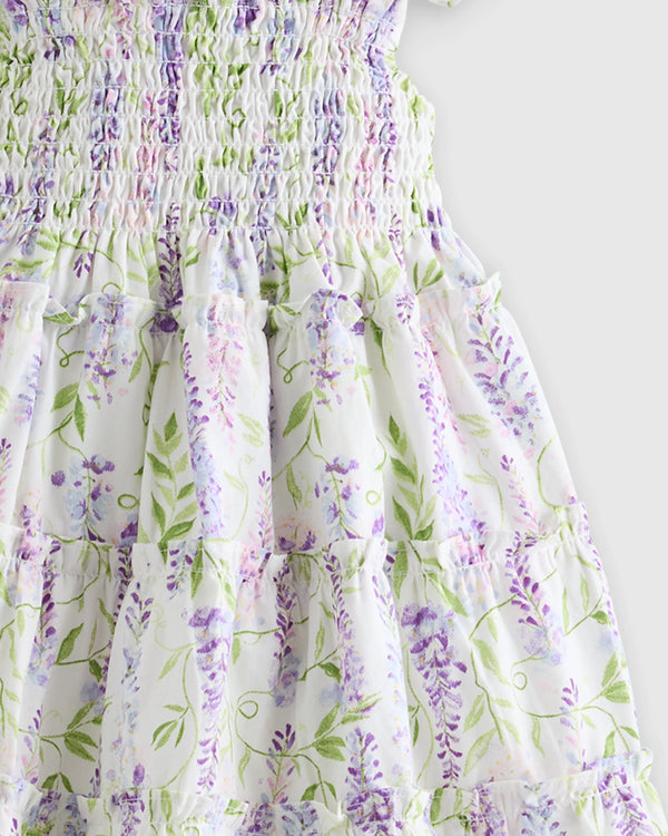 100% Organic Cotton Poplin Smocked Dress - 3-6M / Wisteria Floral