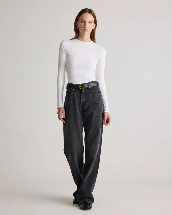 Stretch Cotton Jersey Fitted Long Sleeve T-Shirt - XS / Linen White