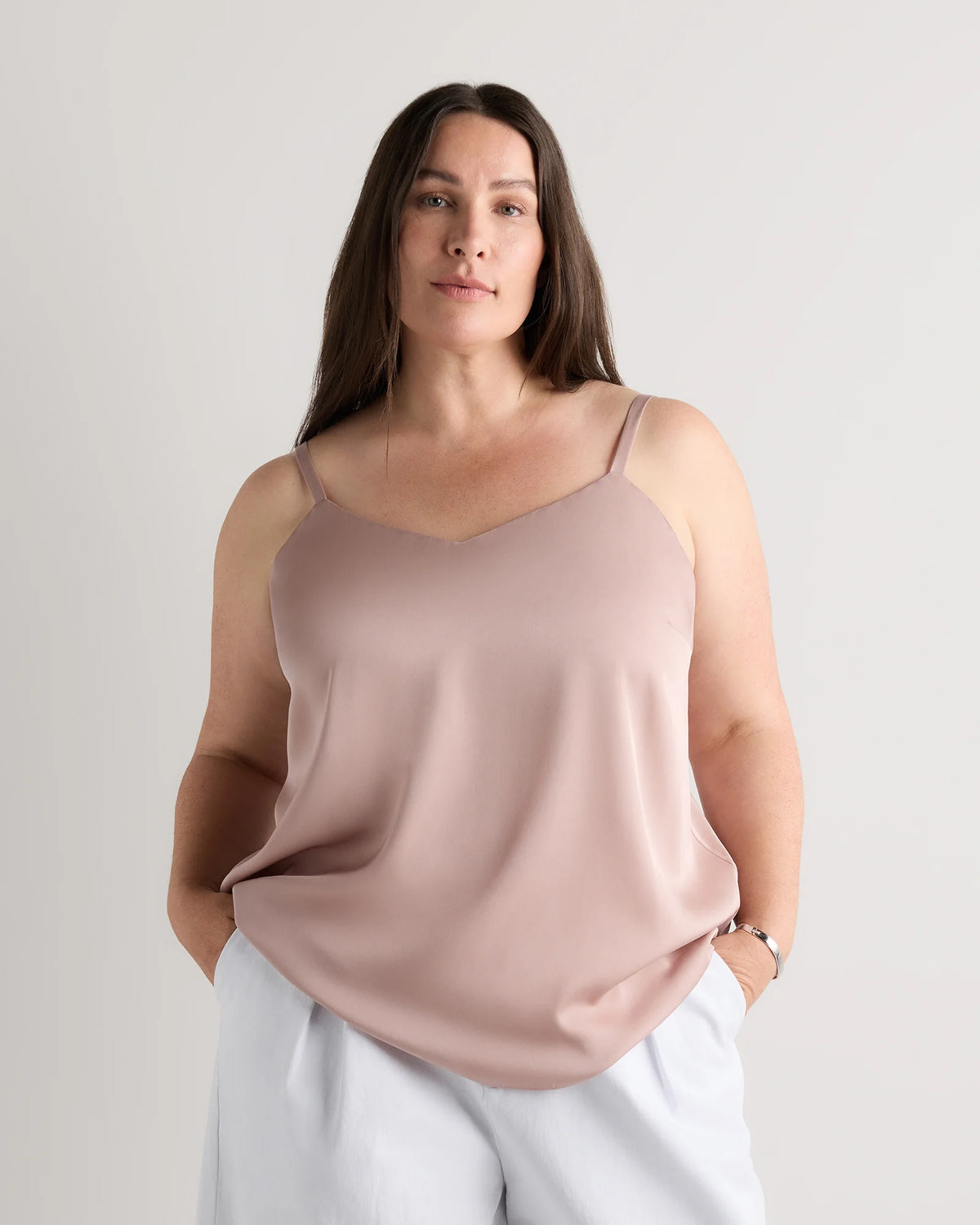 Washable Stretch Silk V-Neck Cami - 1X / Vintage Pink Main image