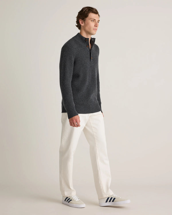 Mongolian Cashmere Waffle Quarter Button Sweater - S / Elk Brown
