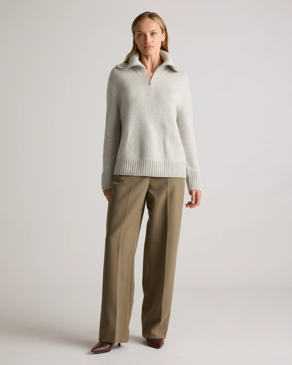 Luxe Baby Cashmere Quarter Zip Sweater - XS / Creamy Cortado