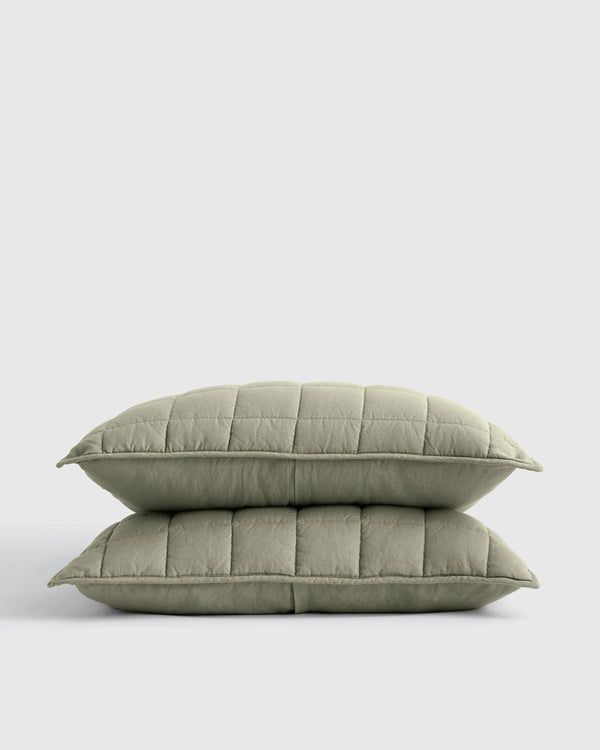European Linen Box Quilted Sham Set - Standard / White