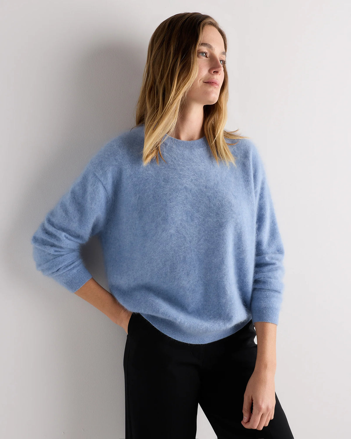 Brushed Cashmere Oversized Crewneck Sweater - XS / Heather Grey