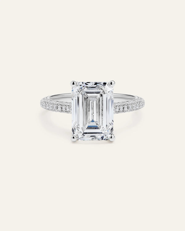 Lab Grown Diamond Emerald Pave Cathedral Engagement Ring - 5ct - 4 / Yellow Gold