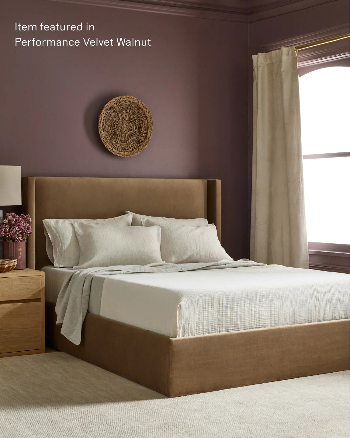 Wingback Bed in Performance Velvet - Full / Walnut Main image