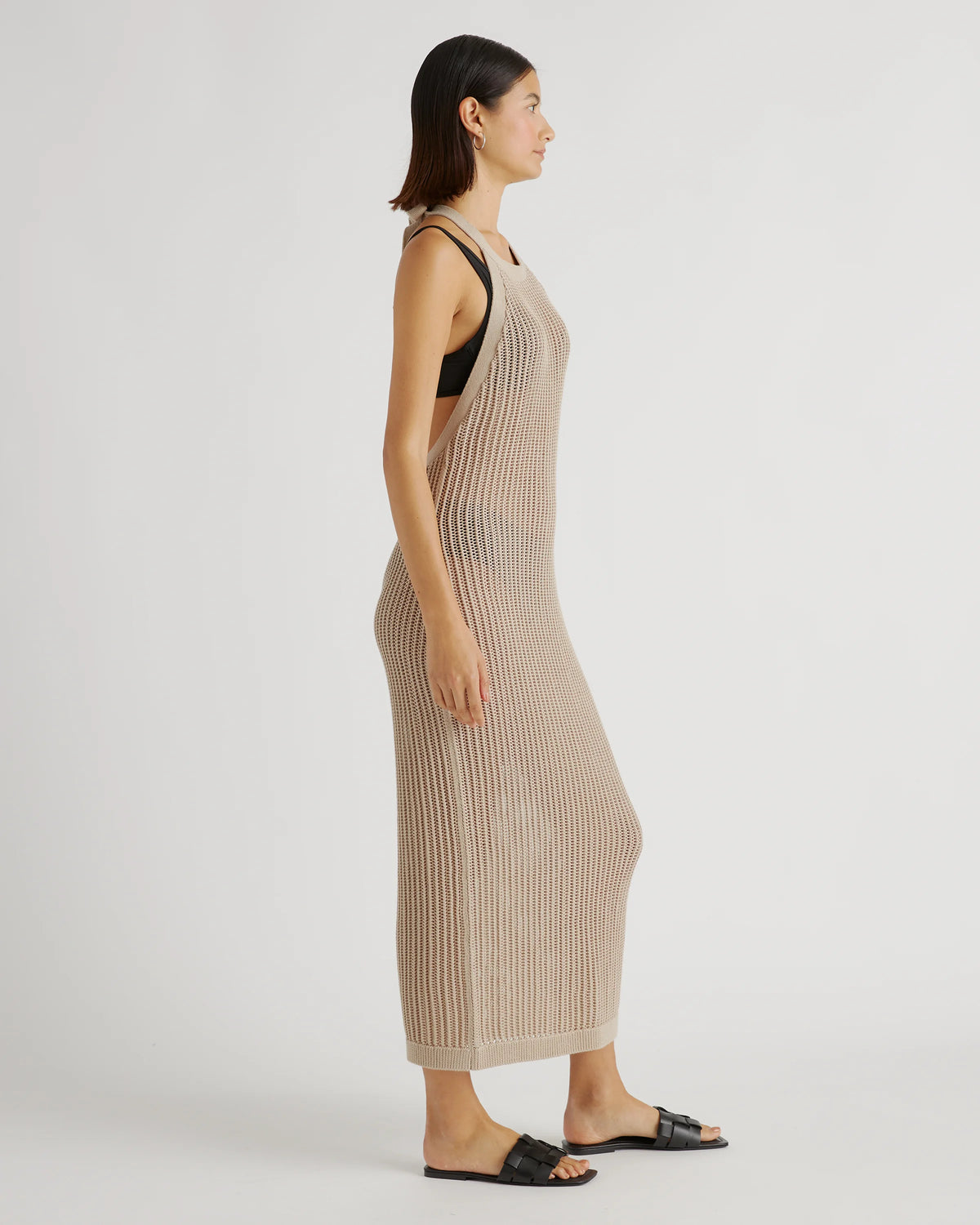 100% Organic Cotton Open-Knit Cover-Up Maxi Dress - XS / Beige Main image