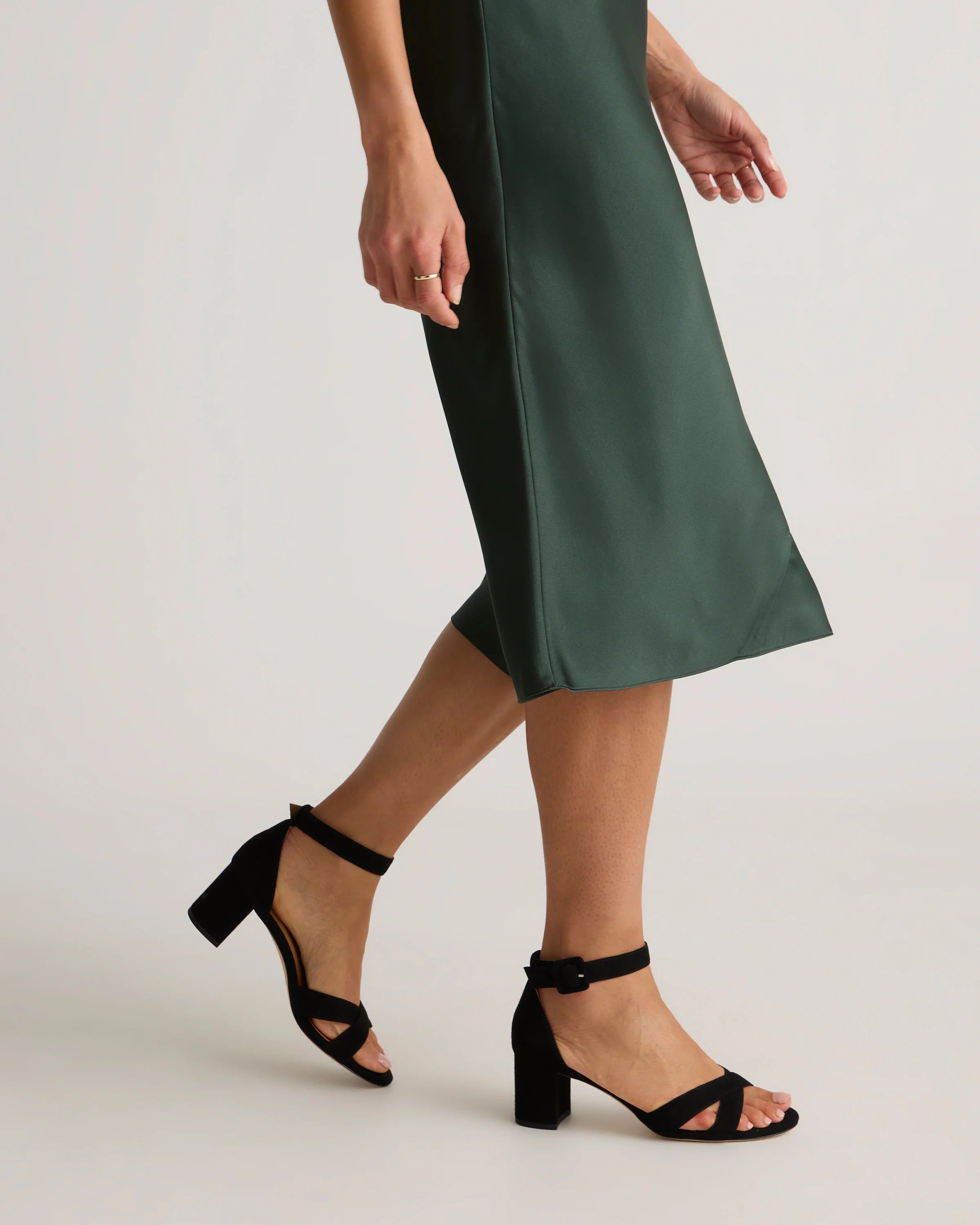 Italian Leather Crisscross Block Heel Sandal - 5 / Black Suede Secondary image