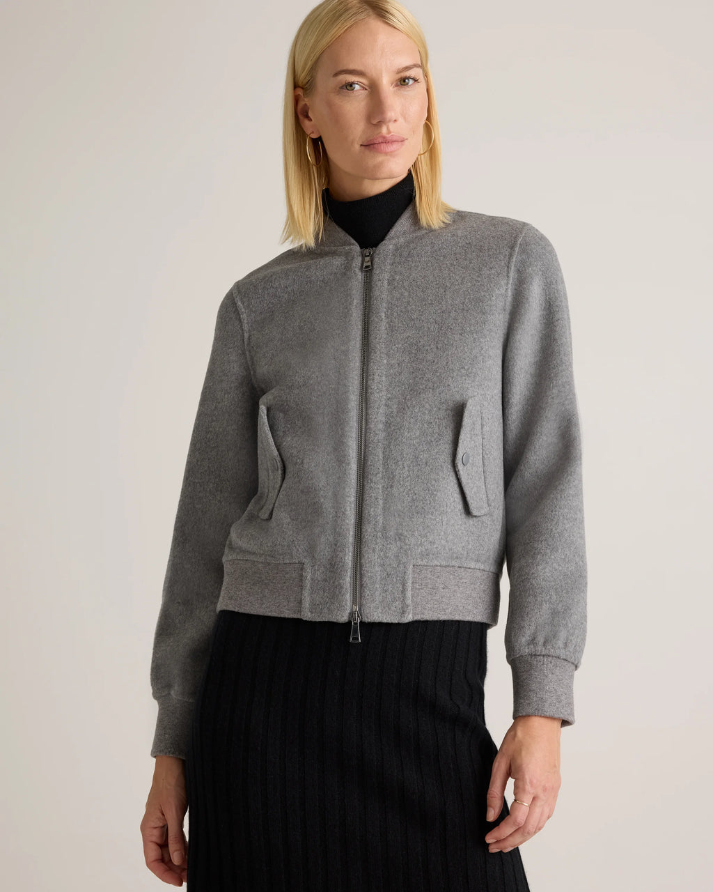 Double-Faced Merino Wool Bomber Jacket - XS / Black