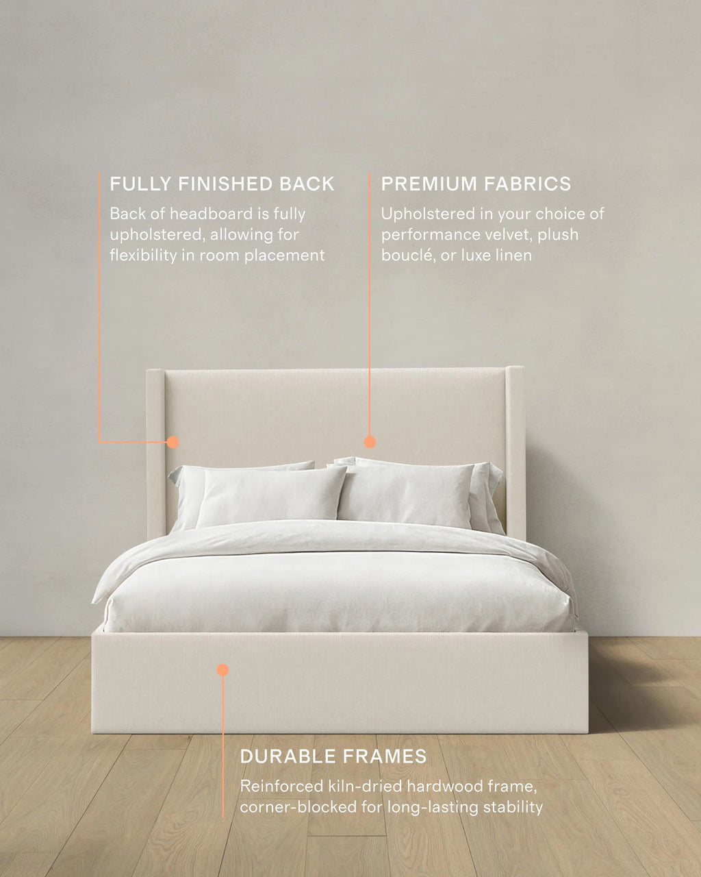 Wingback Bed in Performance Linen Blend - Full / Ivory