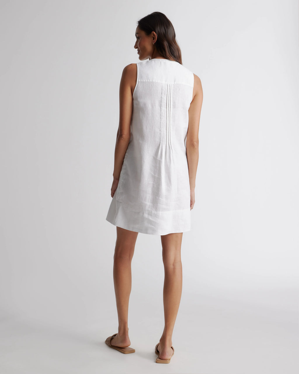 100% European Linen Sleeveless Swing Dress - XS / Classic Mini Gingham