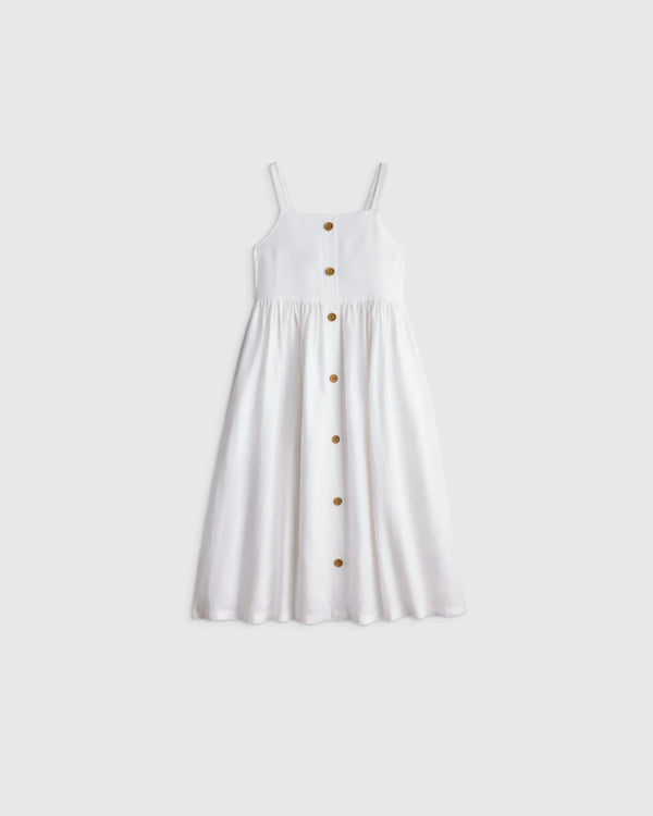 Girls Sleeveless 100% Linen Dress - 2T / White