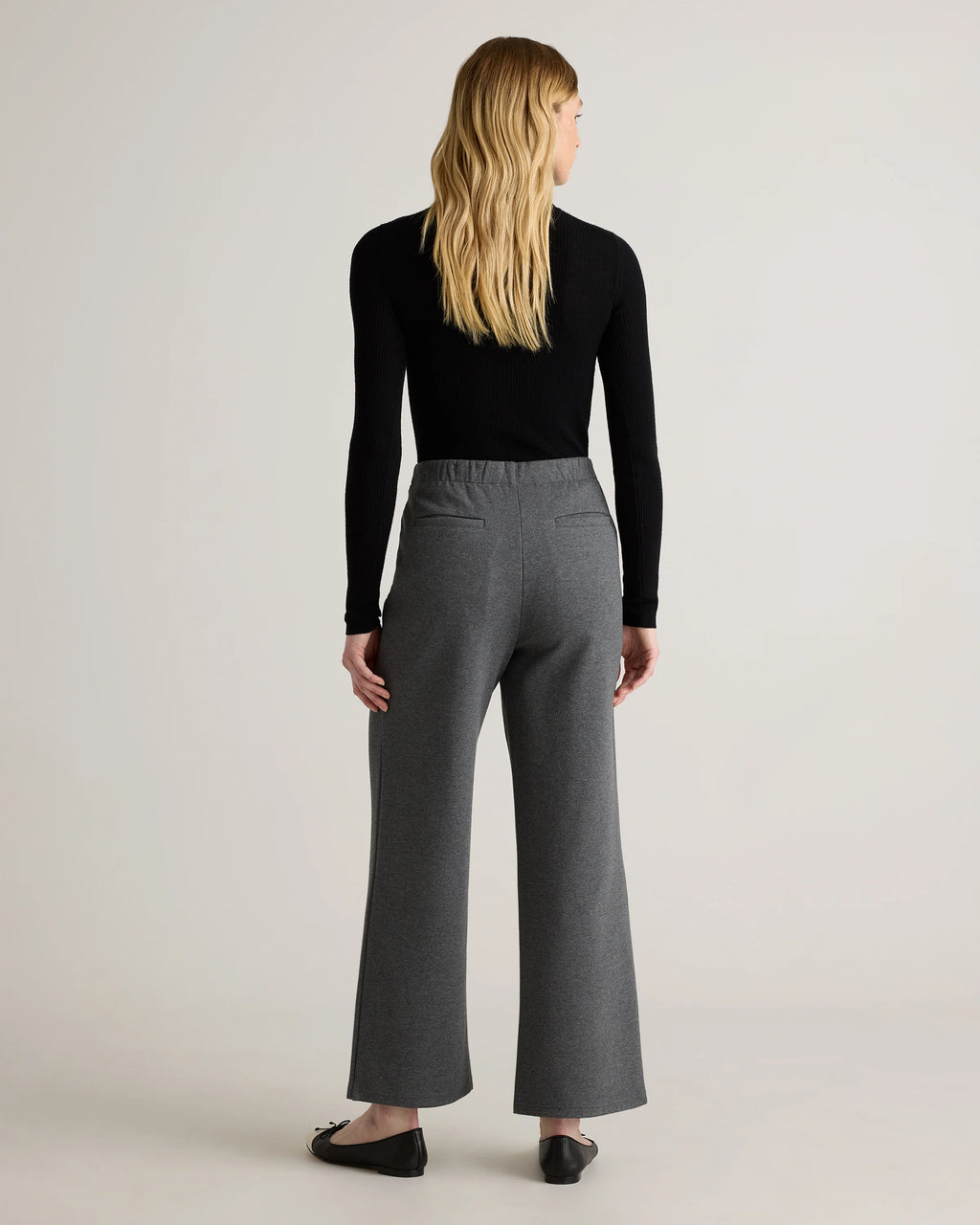 Organic Cotton Double Knit Wide Leg Pants - XS / Bold Black