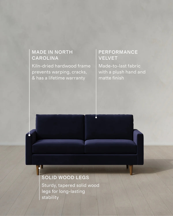 Atlas Midcentury Sofa in Performance Velvet - 6ft / Ivory
