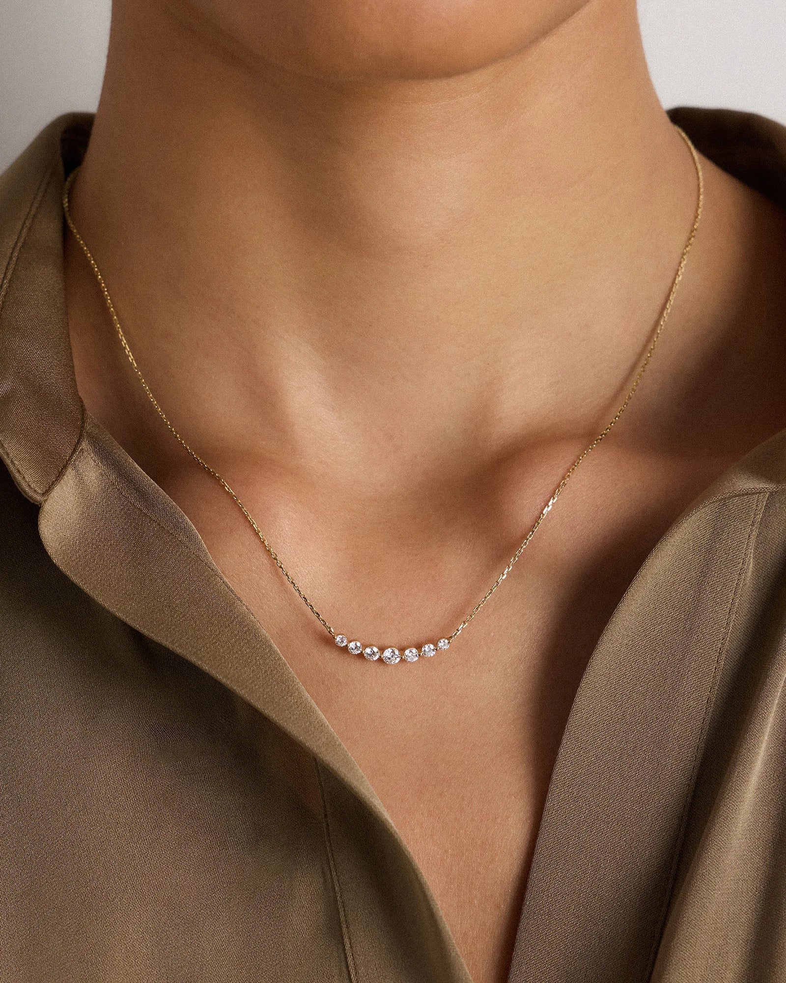 14K Gold Lab Grown Diamond Graduated Bar Necklace - One Size / Yellow Gold Secondary image
