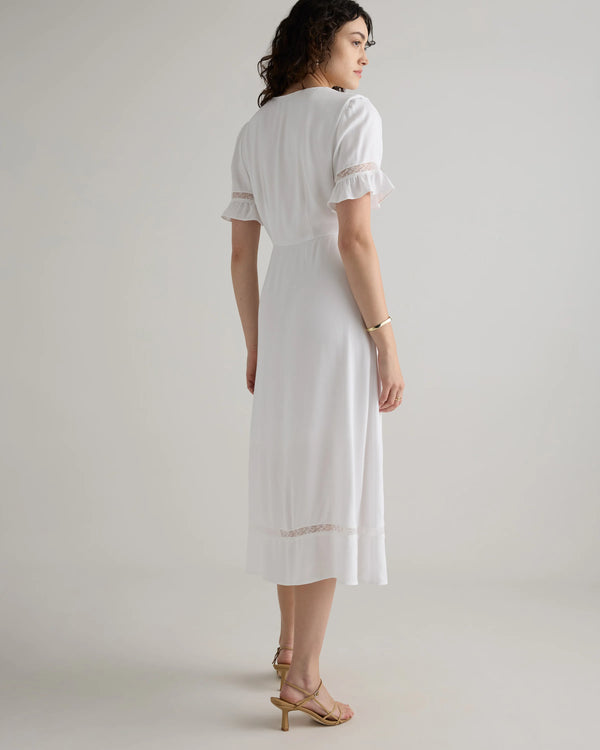 Lightweight Crepe Lace Inset Midi Dress - XS / Moonstone Blue