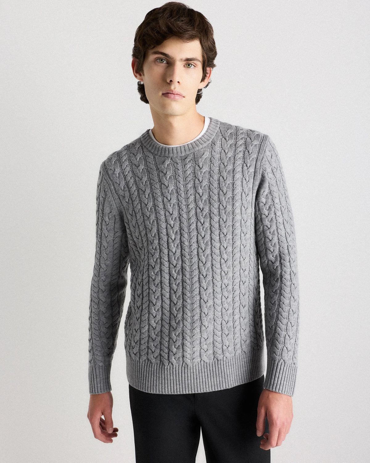 Australian Merino Wool Cable Crewneck Sweater - S / Heather Grey Main image