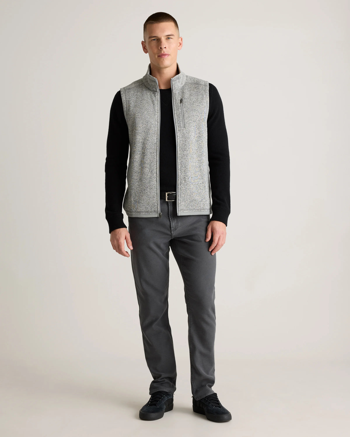 Sweater-Knit Fleece Full-Zip Vest - S / Heather Mineral Green
