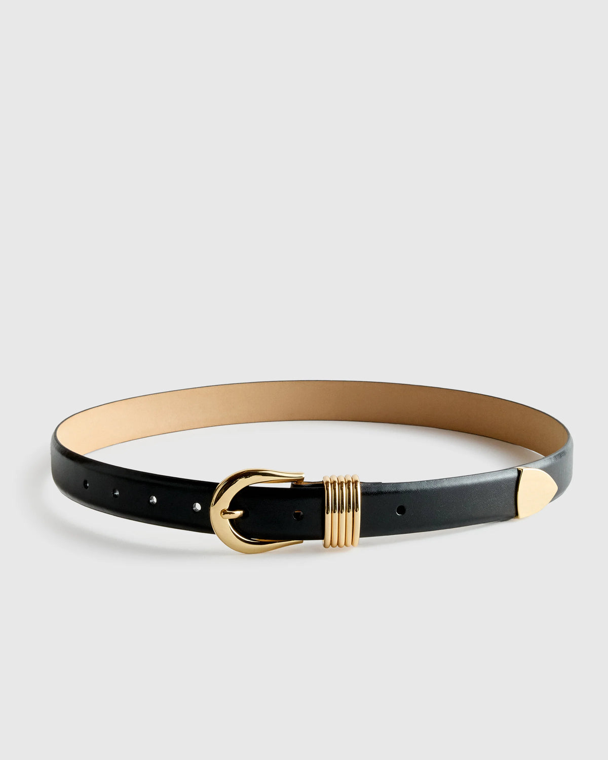 Daphne European Leather Multi Keeper Belt - XS / Black/Gold Main image