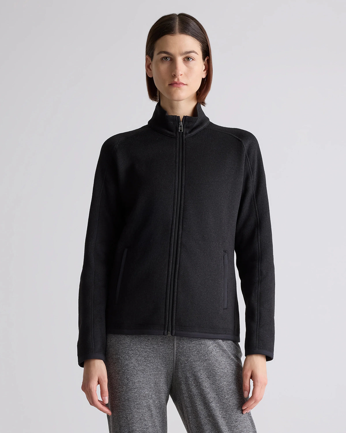 Sweater-Knit Fleece Full-Zip Jacket - XS / Heather Mineral Green