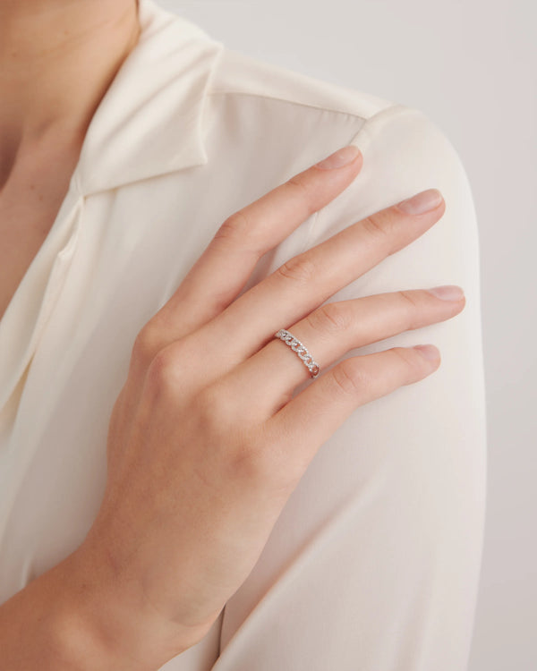 14K Gold Diamond Chain Ring - 4 / White Gold