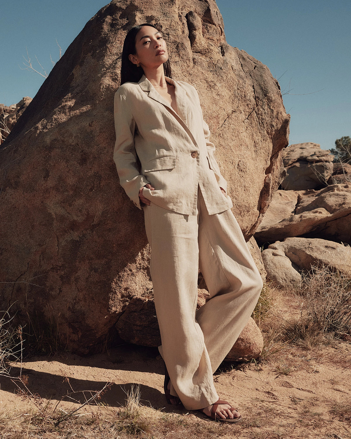 100% European Linen Wide Leg Pants - XS / Bayberry Olive