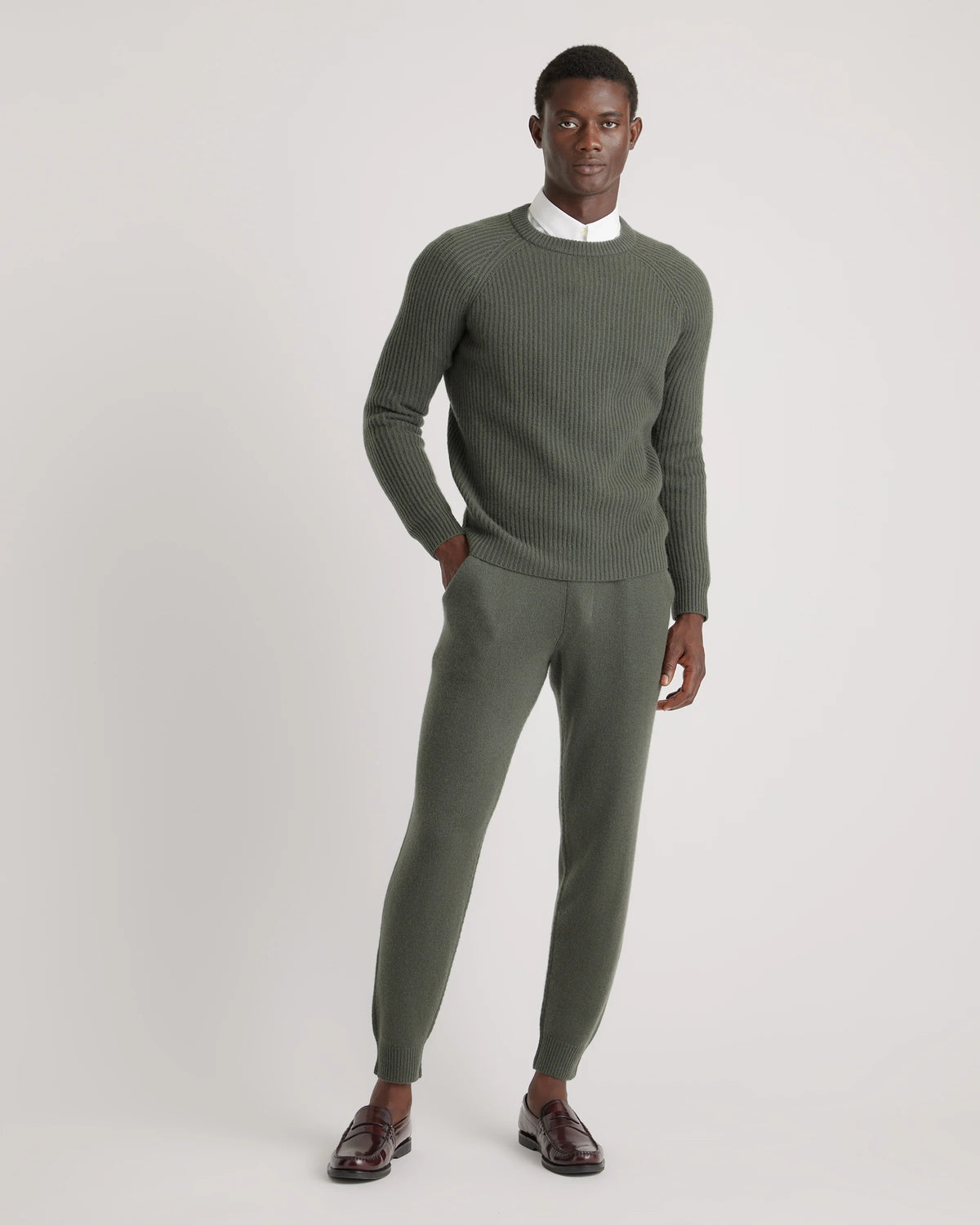 Mongolian Cashmere Fisherman Crewneck Sweater - S / Navy Marl