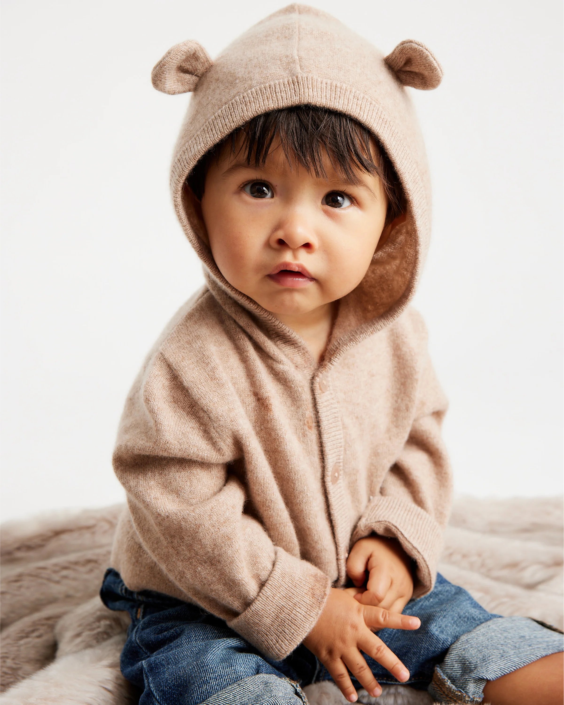 Washable Cashmere Hooded Cardigan - 0-3M / Oatmeal Secondary image