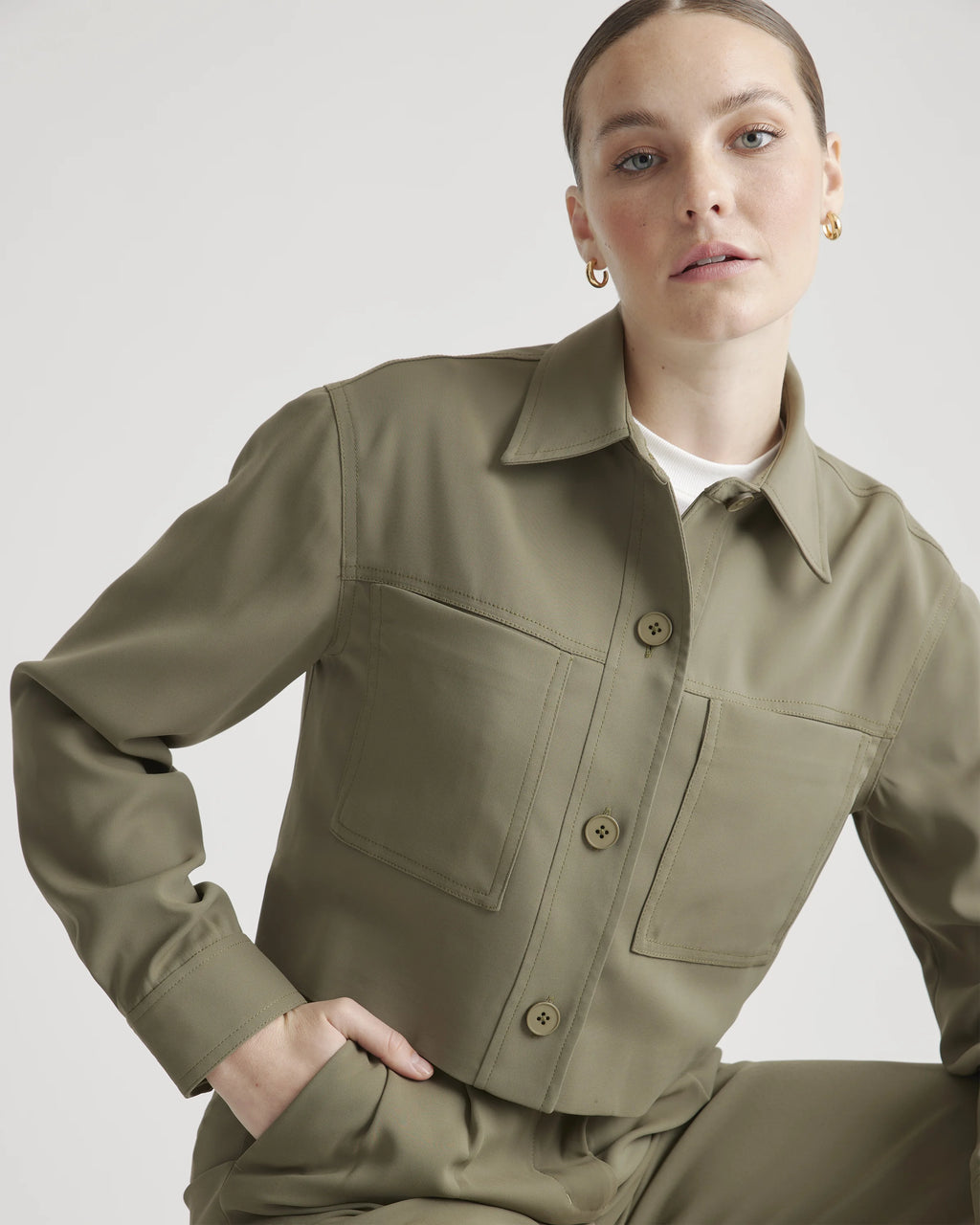 Stretch Crepe Cropped Jacket - XS / Morel