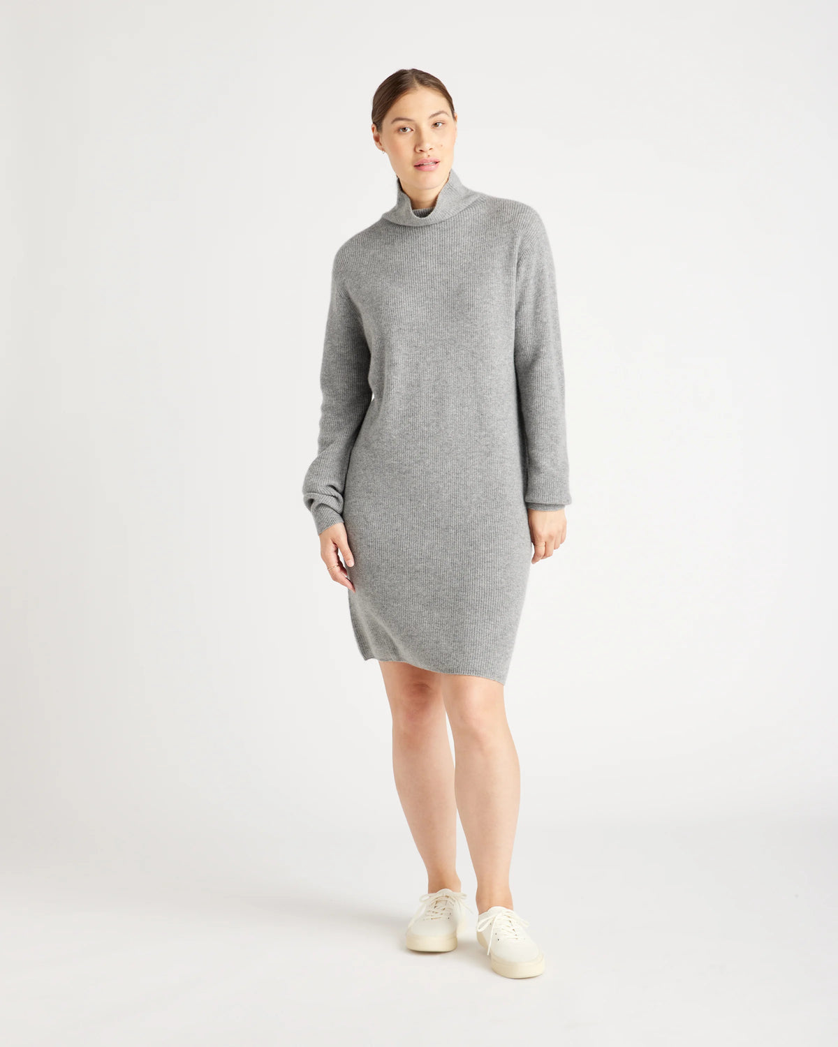 Mongolian Cashmere Textured Sweater Dress - XS / Heather Grey Main image