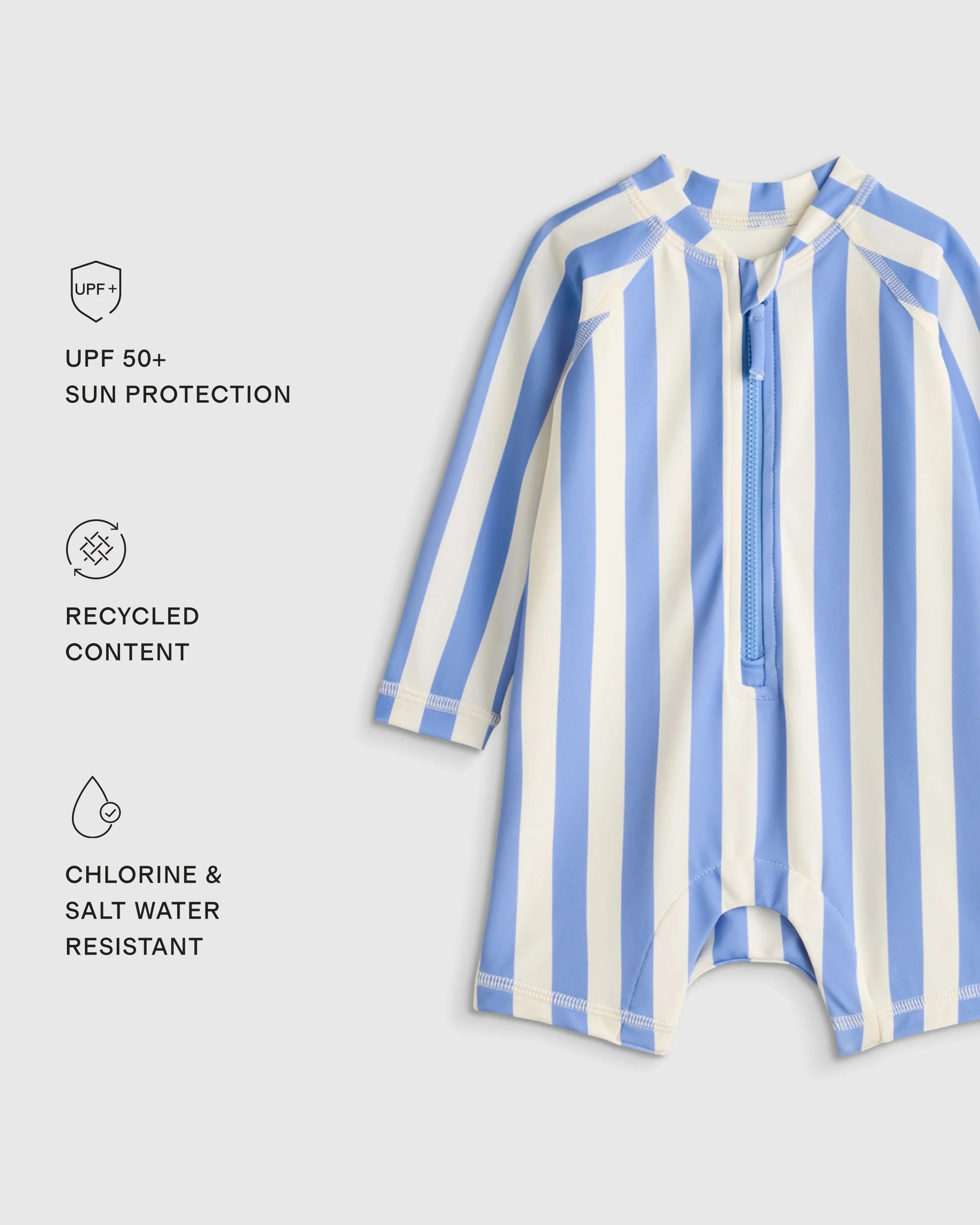 Long Sleeve Zip-Up Rash Guard One-Piece - 2T / Peri Beach Stripe Secondary image
