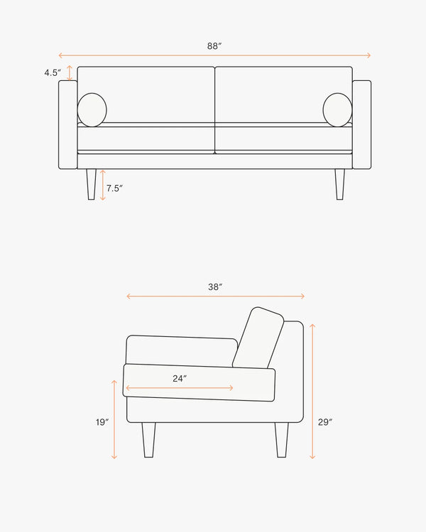 Italian Leather Midcentury Sofa - One Size / Chestnut